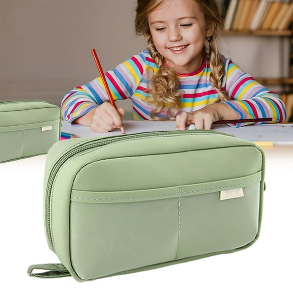 Meiiso White Solid Pencil Case, Simple Design, Bean Green, for sch○○l, Pen Pouch Holder for sch○○l College Learners Teens Adult