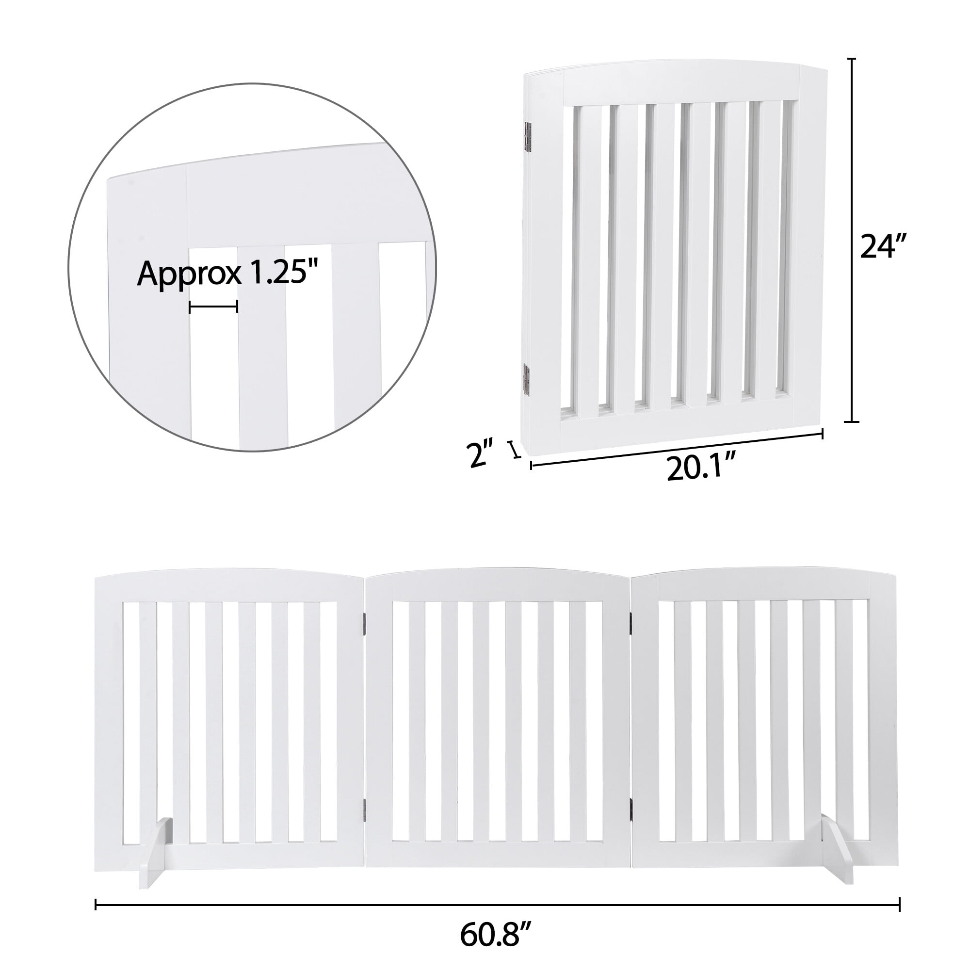 HomGarden 3 Panels 24-inch Pet Puppy Gog Gate Foldable W/Support Leg for Doorways Stairs MDF White