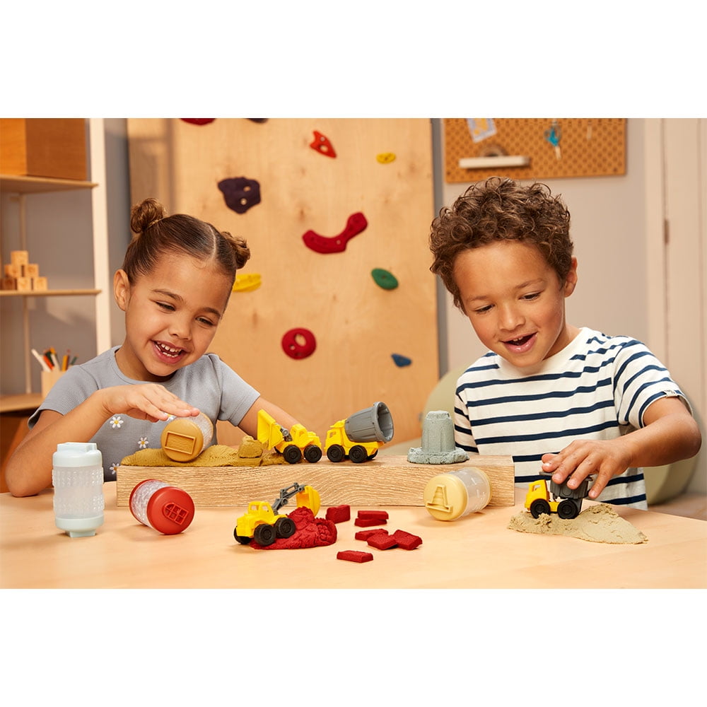 Wonder Factory Never Dry Sand Construction Trucks  - Red + Excavator - Never Dries Out and Gluten Free