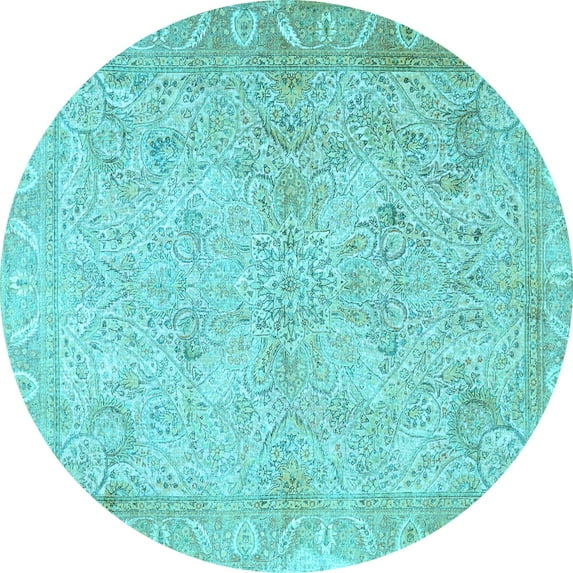 Ahgly Company Indoor Round Oriental Light Blue Traditional Area Rugs, 7' Round