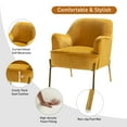 thumbnail image 3 of Fall Velvet Upholstered Accent Chairs Set of 2 Metal Legs Curved Backrest Armchairs Bedroom Adult Mustard, 3 of 12