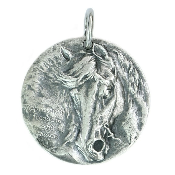 LINSION Detail Horse Pendant 925 Sterling Silver Round Pendant TA202 Dia. 28mm