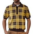 thumbnail image 2 of Mens Plaid Knit Polo Shirt Textured Short Sleeve T Shirt Summer Business Top Yellow L, 2 of 6