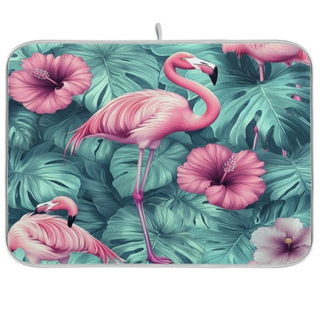 

Dish Drying Mat 16 x 18 Highly Absorbent Microfiber for Dishes Utensils Flamingo