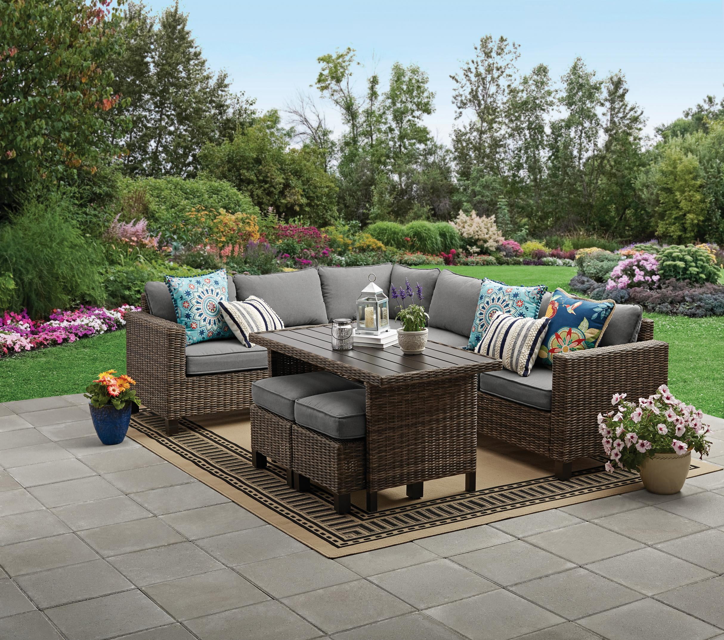 Better Homes Gardens Brookbury 5 Piece Patio Wicker Sectional Set Walmartcom Walmartcom