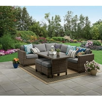 Better Homes & Gardens Brookbury 5-Piece Patio Wicker Sectional Set with Gray Cushions