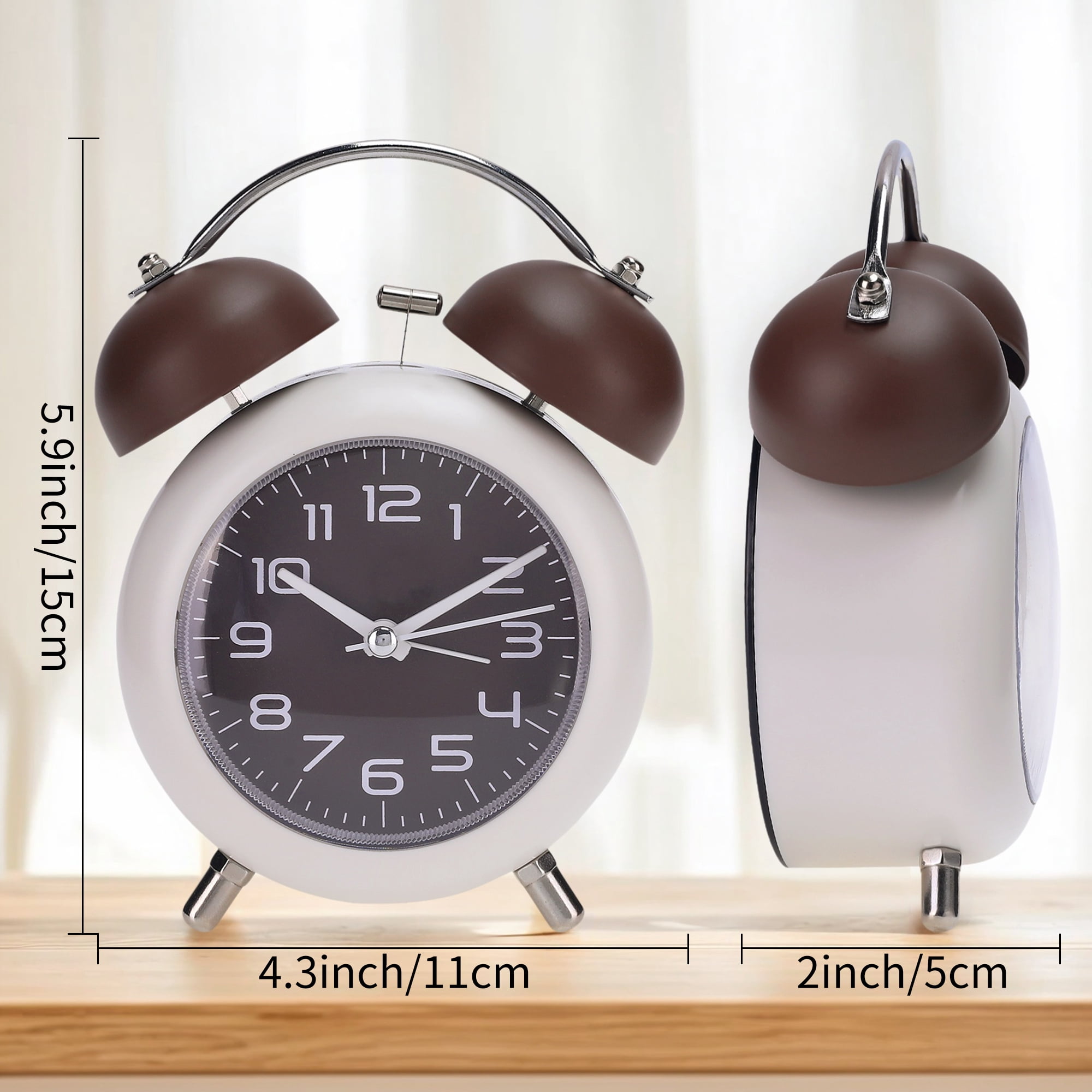 Unique Bargains 2 Pcs Old Fashioned Circle Loud Alarm Clock Brown