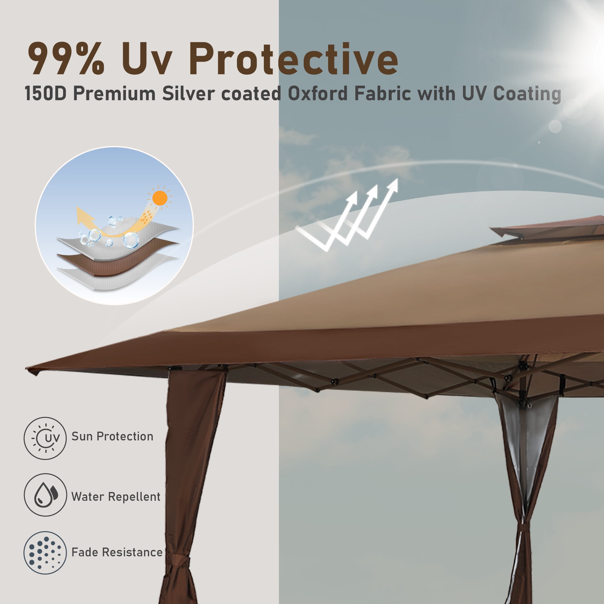 Summit Living 13 x 13 ft Pop Up Canopy Tents Event Shelter for Outside Party Brown
