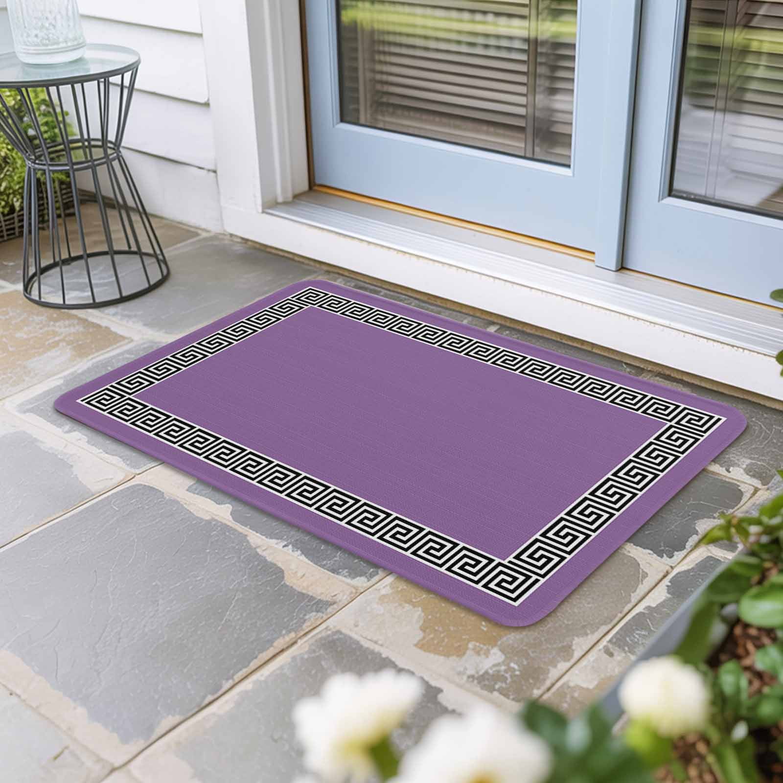 Purple Doormat Outdoor Entrance 24"x36", Black Modern Geometric Abstract Art Aesthetics Absorb Moisture Dirt Door Mats, Non-Slip Rubber Backing Floor Mats Indoor, Low-Profile Front Door Rugs