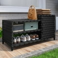 thumbnail image 2 of Uforic Woven Outdoor Pool Storage, Shoe Cabinet with Bench, Multi-Layer Storage - Durable PE Rattan Storage for Garden, Poolside, or Patio (Black), 2 of 9