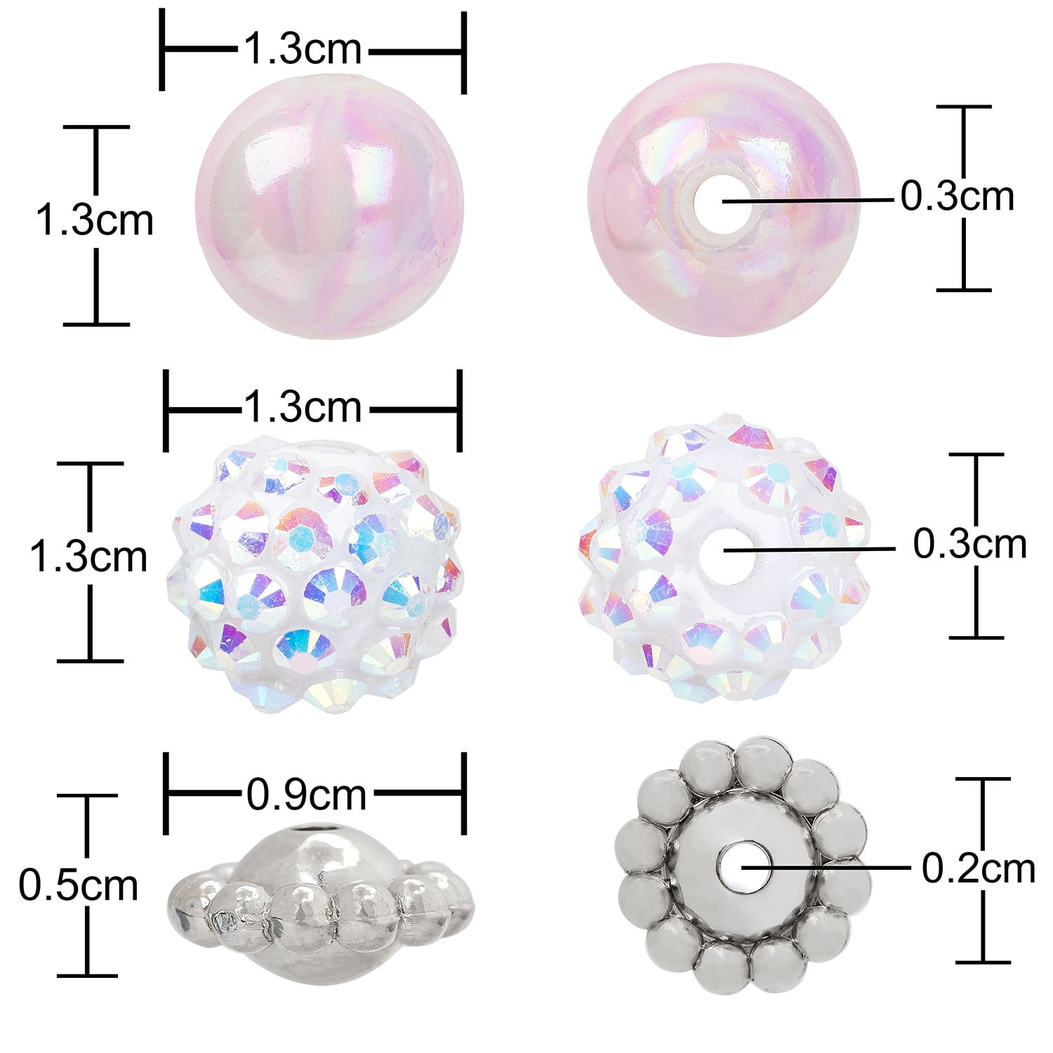 Cousin DIY White AB and Pink Acrylic Shamballa Bead Strand, 54 Pieces, Unisex