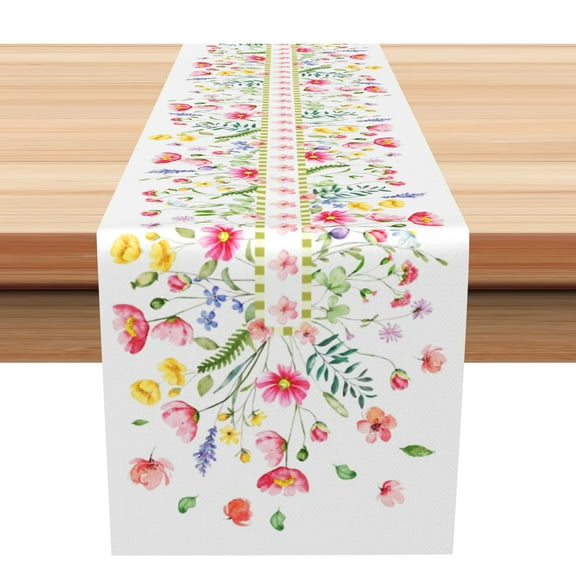 SUNOLIFE Floral Table Runner,Pink Flowers Kitchen Dining Table Decorations 13 x 72 Inch