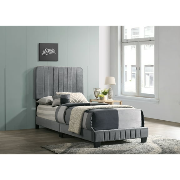 Glory Furniture Lodi Velvet Upholstered Twin Bed in Gray