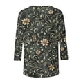 thumbnail image 4 of Women's Tops 3/4 Length Sleeve Shirts 2026 Spring Summer Womens Clothings Basic Tees Fashion Flowers Printed Round Neck Blouses Pullover, 4 of 5