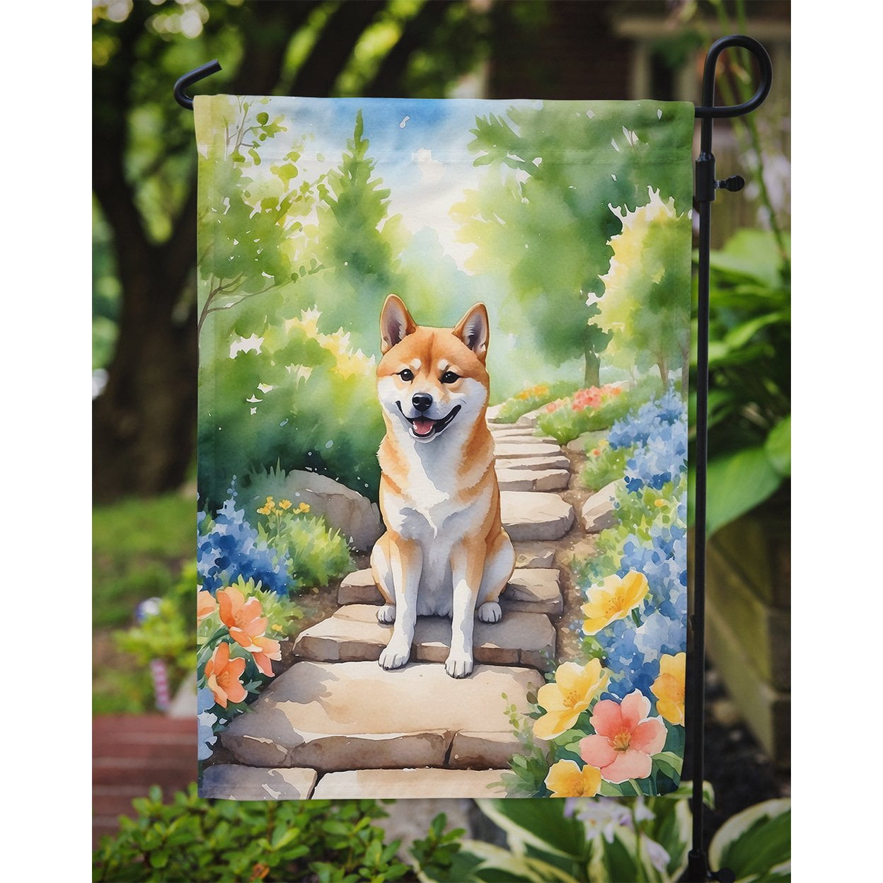 Shiba Inu Spring Path Garden Flag 11.25 in x 15.5 in