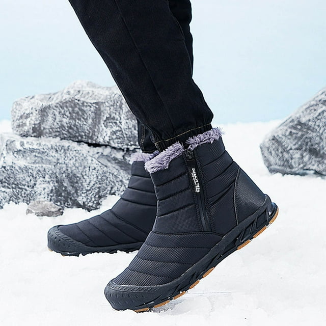 EGNMCR Snow Boots Men Shoes Solid Color Winter Keep Warm Woolen Casual Zipper Short Boots