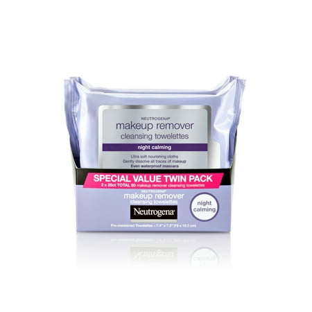 Neutrogena Makeup Remover Night Calming Cleansing Towelettes, Disposable Nighttime Face Wipes to Remove Dirt, Oil & Makeup, 25 ct 2