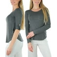 thumbnail image 2 of ToBeInStyle Women's Long Roll-Up Sleeve Ladder-Back Pocket Top - Charcoal - Small, 2 of 7