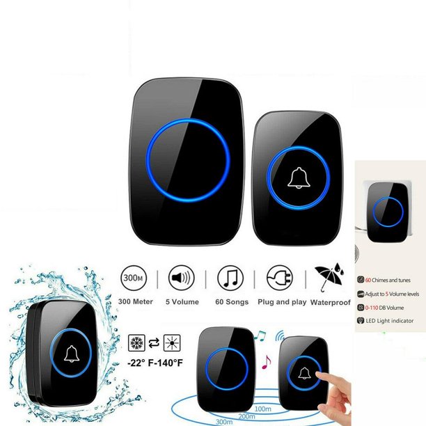 Wireless Doorbell Chime Waterproof Plugin Receiver Adjustable Volume