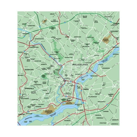 Area Wall Map - Philadelphia, Pennsylvania Metropolitan Area Map Print Wall Art By BFordyce