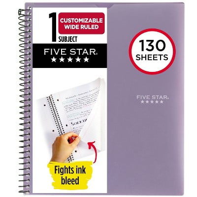 Five Star 1 Subject Wide Ruled Notebook 130 Sheets Lilac
