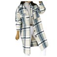 thumbnail image 2 of Idoravan Cardigans for Women Clearance Spring Womens Plaid Long Wool Blend Coat Shacket Jackets Long Sleeve Button Down Casual Boyfriend Flannel Shirts, 2 of 6