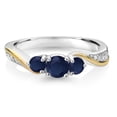 thumbnail image 3 of Gem Stone King 925 Sterling Silver and 10K Yellow Gold Blue Sapphire and White Lab Grown Diamond 3 Stone Engagement Ring for Women (0.68 Cttw, Gemstone September Birthstone, Size 5), 3 of 6