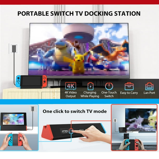 Station d'accueil TV pour Nintendo Switch/Switch OLED, station d'accueil TV  portable compatible avec adaptateur 4K HD/port de type C/port USB pour  Nintendo Switch officiel (modèle normal) 