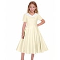 thumbnail image 4 of Zpanxa Girl Dress Girl's Twirly Skater Dress Solid Stretch Short Sleeve Turndown Collar School Recital Dresses Beige 13 Years, 4 of 6