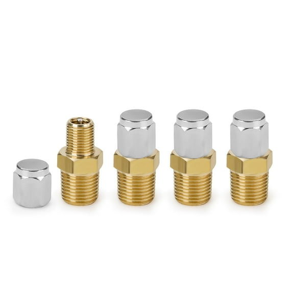 Sekonow 4 Pack 1/8" NPT Tank Valve with Airtight Metal Sealing Caps, Anti-Corrosion Brass Valve with 1/8" Male NPT and Standard Core, for Air Compressor Tanks, 1/8" NPT