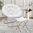 thumbnail image 4 of Magshion Set of 2 Folding Saucer Chair and Footrest Stool Set, Soft Faux Fur Oversized Folding Accent Chair, Metal Frame Moon Chair for Bedroom Living Room, White, 4 of 11