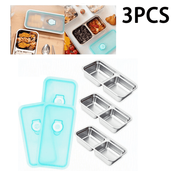 3pcs Grab and Go Snack Containers Stainless Steel, Reusable Snack Condiment Containers with Lids, Double Compartment Food Lunch Meal Container Prep for Travel, Small Packs Container