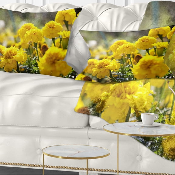 Designart Bright Yellow Marigold Flowers - Floral Throw Pillow - 12x20