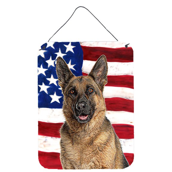 Carolines Treasures KJ1159DS1216 USA American Flag with German Shepherd Wall or Door Hanging Prints 12x16 multicolor