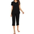 thumbnail image 4 of Qarigey Conjunto de ropa de dormir para mujer con cuello en V, pantalones superiores, pijamas de modal, ropa de dormir conjuntos de ropa negro XXL, 4 of 6