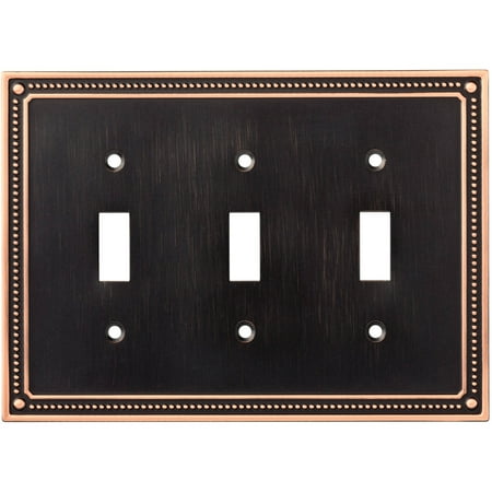 - Franklin Brass Classic Beaded Triple Switch Wall Plate in Bronze with Copper Highlights