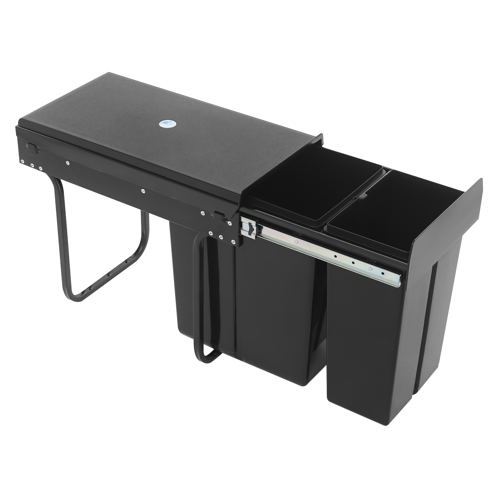Black Pull Out Trash Can Under Cabinet with Lid, 10L+20L(2.64+5.28Gal) Dual Bin Kitchen Garbage Can, Hidden Under Sink Trash Can with Ordinary Rail