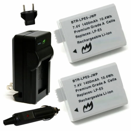 Replacement for Canon EOS Rebel XSi Battery (2-Pack 1400mAh) and Charger with Car Adapter