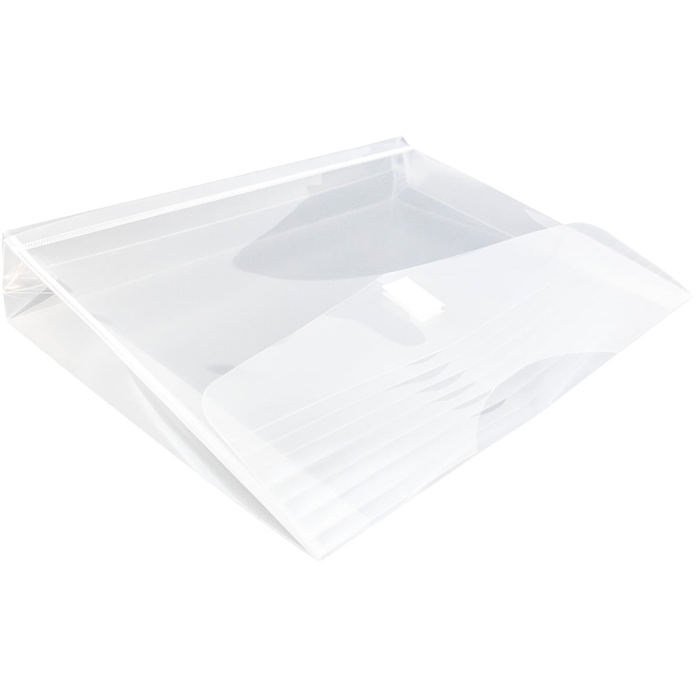 JAM Paper Plastic Envelopes with Hook & Loop Closure, 2" Expansion, Letter Booklet, 9 3/4" x 13", Clear, 12/pack