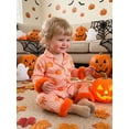 thumbnail image 3 of RUINIXCW Toddler Baby Girl Boy Halloween Silk Satin Pajama Set Little Girls PJS Fall Winter Sleepwear Striped Button Down Long Sleeve Shirt Pants Set, 3 of 10