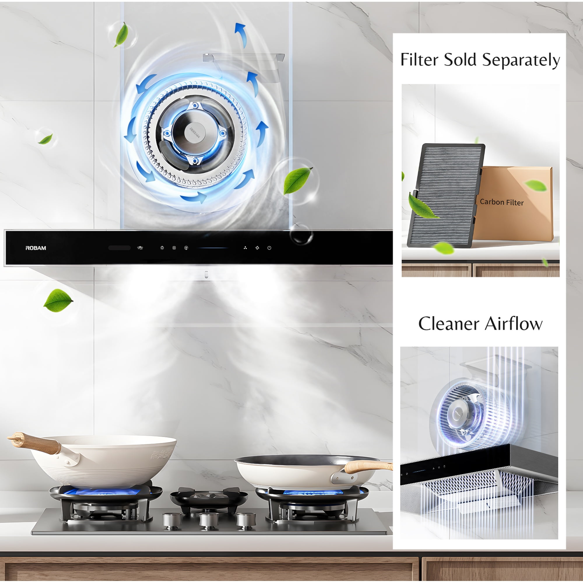 ROBAM 30" Wall Mount Range Hood 86H1S, 1300 CFM Smart Kitchen Vent Hood, Gesture Sensing/ Auto-Adjust Speed Control/ R- Link System/ Cleaner Airflow, Ducted/Ductless Convertible
