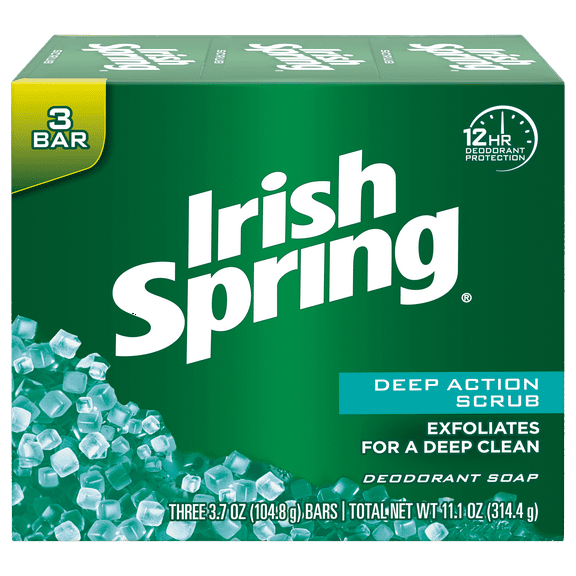 Deep Action Scrub Deodorant Soap by Irish Spring, 3 Ct
