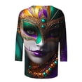 thumbnail image 5 of YOIAVAIOY Womens 3/4 Sleeve Tops Mardi Gras and Christmas Costumes Fashion Round Neck Holiday Printed Tees Multicolor M, 5 of 5
