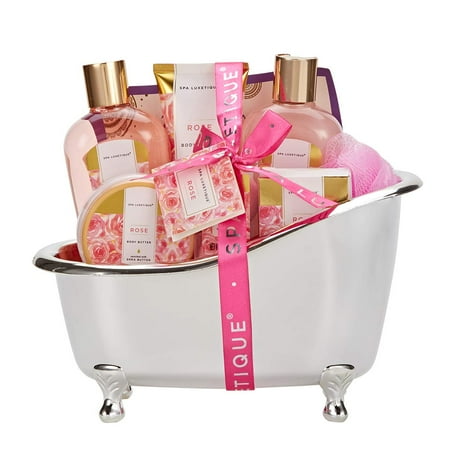 Spa Gift Basket, Rose Bath Gift Baskets, Luxury 8 Pcs Bath Gifts for Women