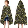 thumbnail image 3 of Black Sunflower Leaf Pattern Hooded Bath Towel，50"x30" for Ages 3 To 12 Kids, Quick Dry Lightweight Soft Microfiber Hood Beach Towel Cover Up for Kids, 3 of 7