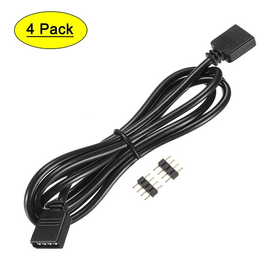 Uxcell 4 Pin 10mm RGB LED Strip Extension Cable 1M Length Black 4Pcs