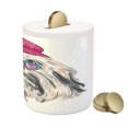 thumbnail image 3 of Indie Piggy Bank, Lion Bichon Lowchen Breed Dog with Heart Shaped Glasses and French Hat Print, Ceramic Coin Bank Money Box for Cash Saving, 3.6" X 3.2", Grey Pink Blue, by Ambesonne, 3 of 4