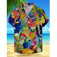 thumbnail image 3 of Camisa hawaiana de manga corta para hombre, con diseño de animales, pájaros, plantas, vacaciones, para exteriores, vacaciones, verano, color amarillo, azul y marrón, 3 of 5
