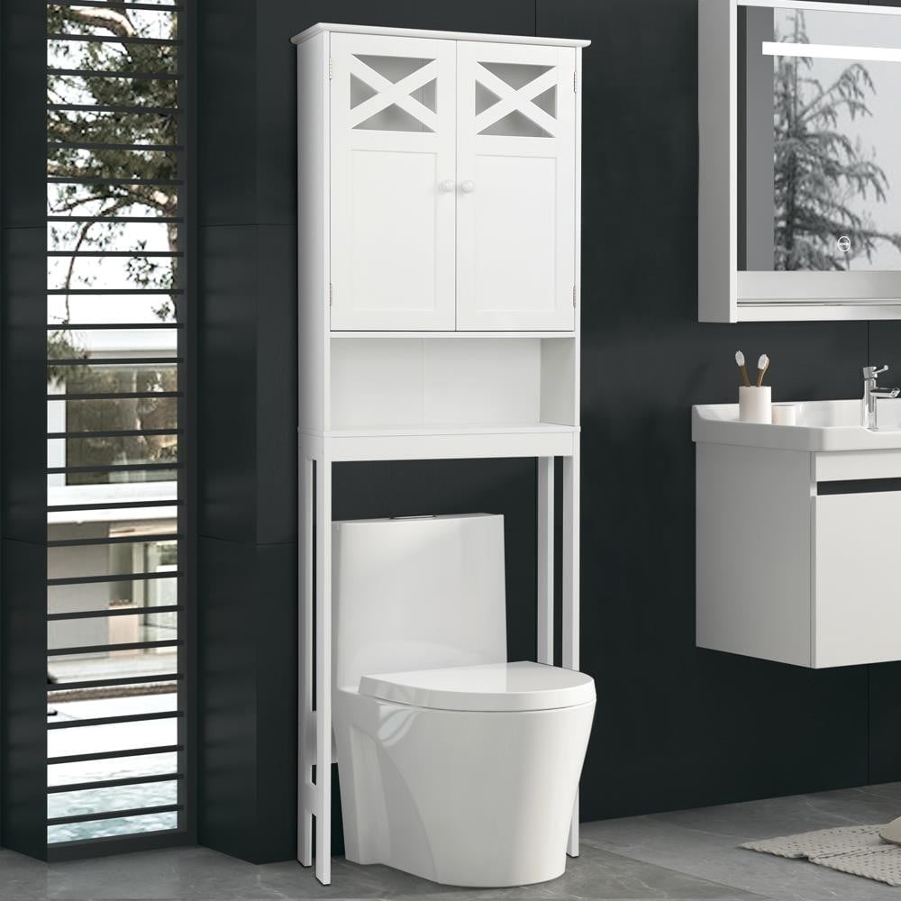 Solirest  Over The Toilet Storage Cabinet,Freestanding Toilet Rack Space Saving Cabinet with 2 Doors & Storage Shelf, Bathroom Cabinet Organizer Rack Over Toilet