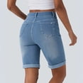 thumbnail image 4 of Yifymode Women's High Waisted Stretchy Bermuda Jean Shorts, Loose Straight Leg Rolled Hem Denim Shorts,Light Blue XL, 4 of 5